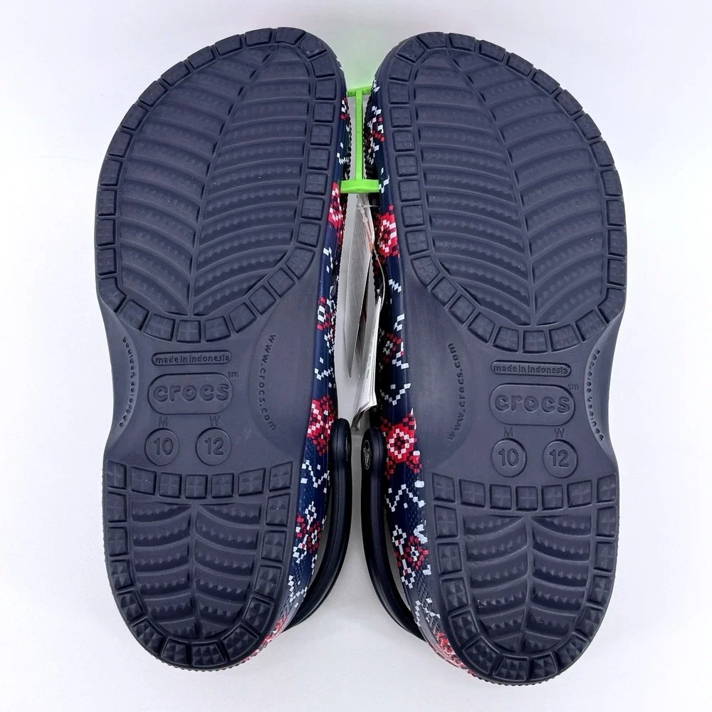 Crocs Baya Holiday Graphic Clog Mens Size 10 Navy Blue Fair‎ Isle Comfy Gift NWT